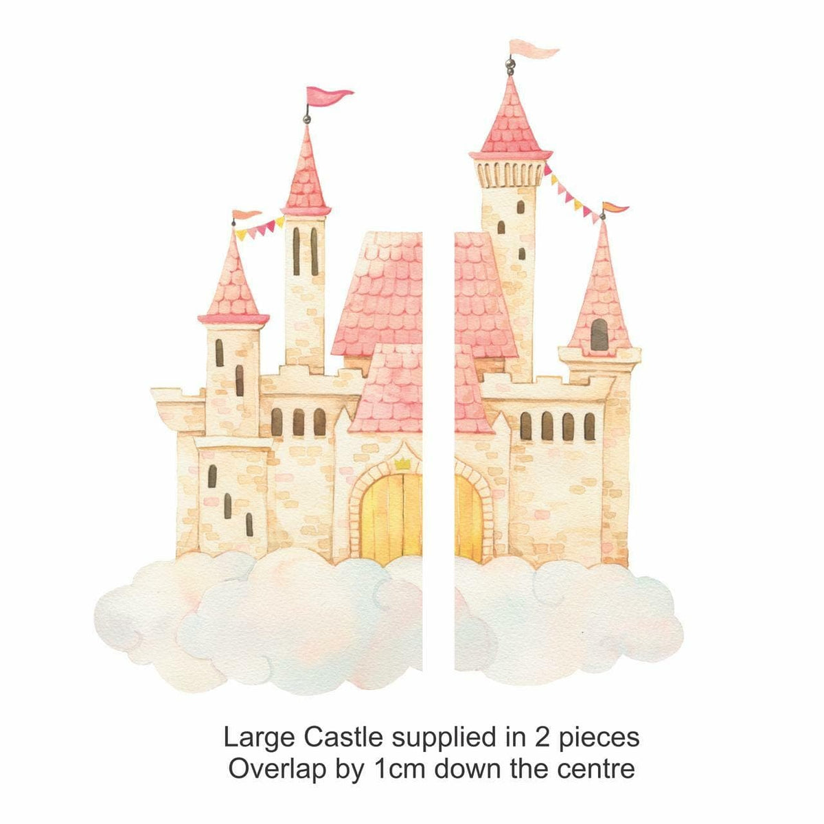 Large princess castle decal supplied in two pieces with a 1cm centre overlap