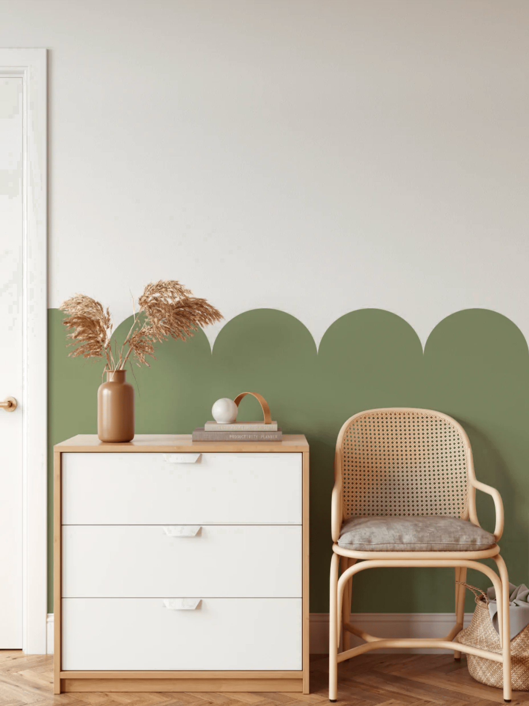 Scalloped Wallpaper Panel - Olive Green