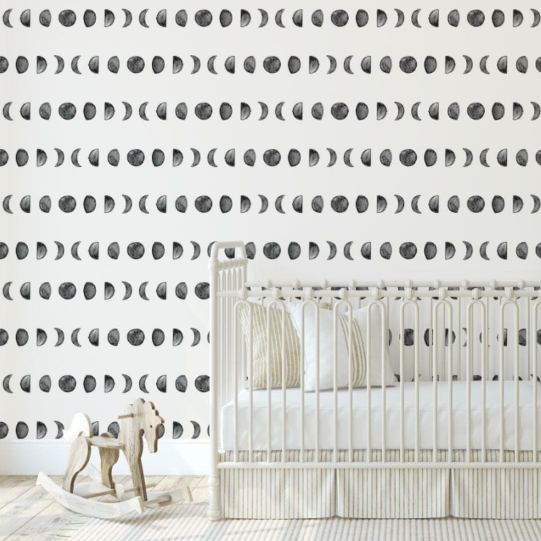 Scandi Moon Black Nursery Wallpaper