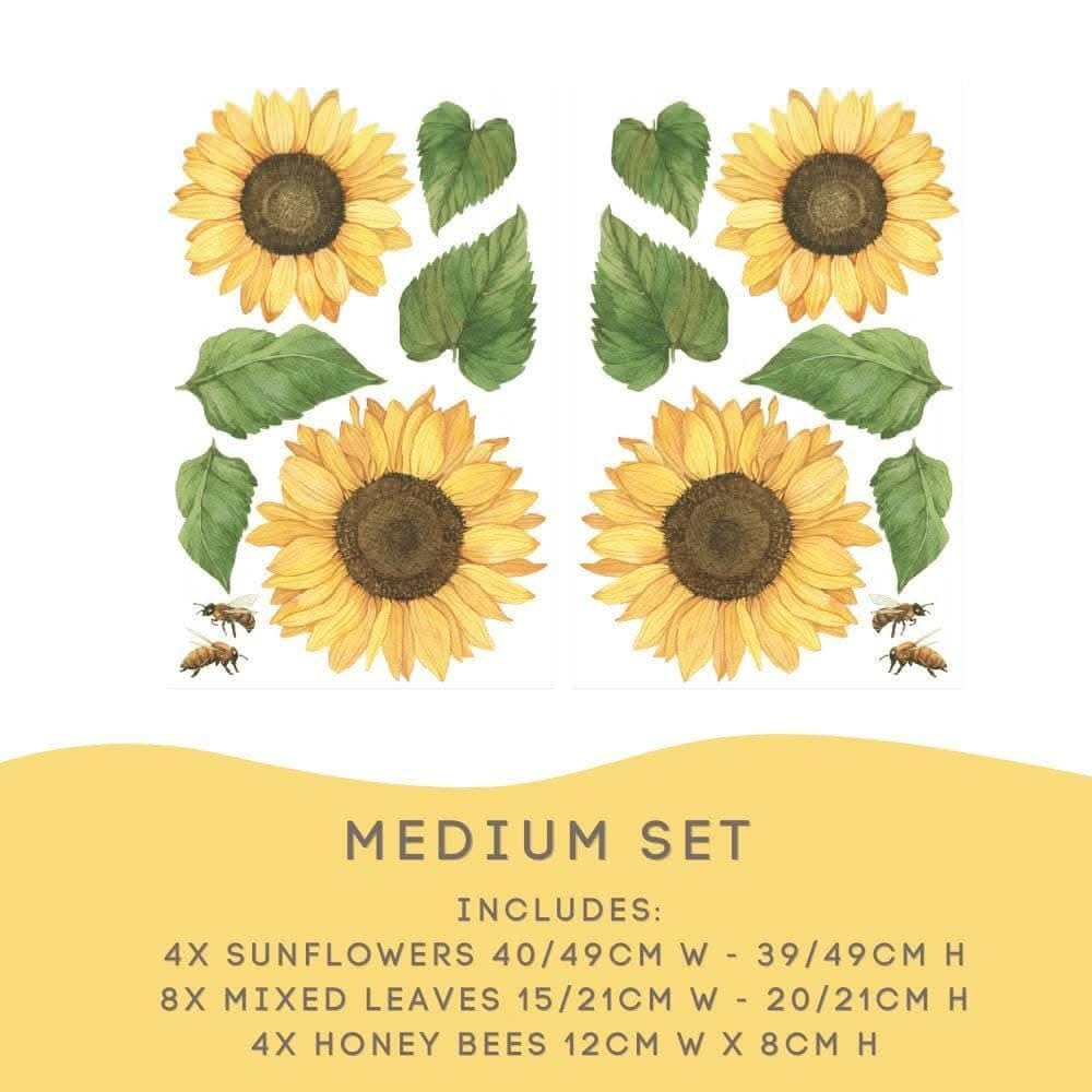 Sunflower Medium Set: 4 sunflowers 40 to 49cm, 8 mixed leaves and 4 honey bees